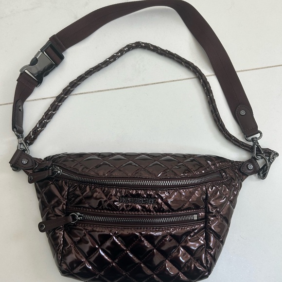 MZ Wallace Quilted Patent Bordeaux lacquer Crosby Crossbody Belt Bag - Picture 2 of 5